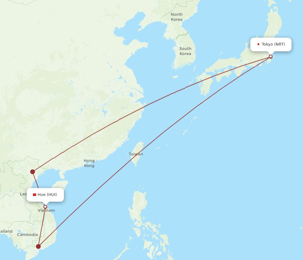 HUI-NRT flight routes