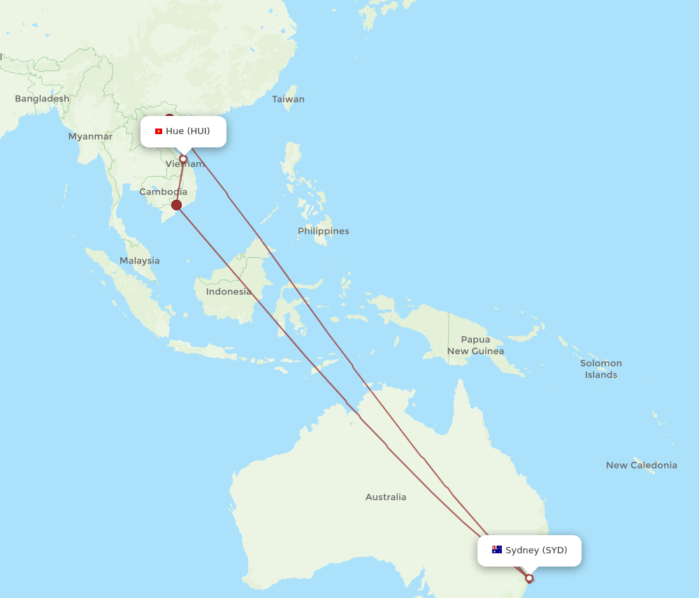 HUI-SYD flight routes