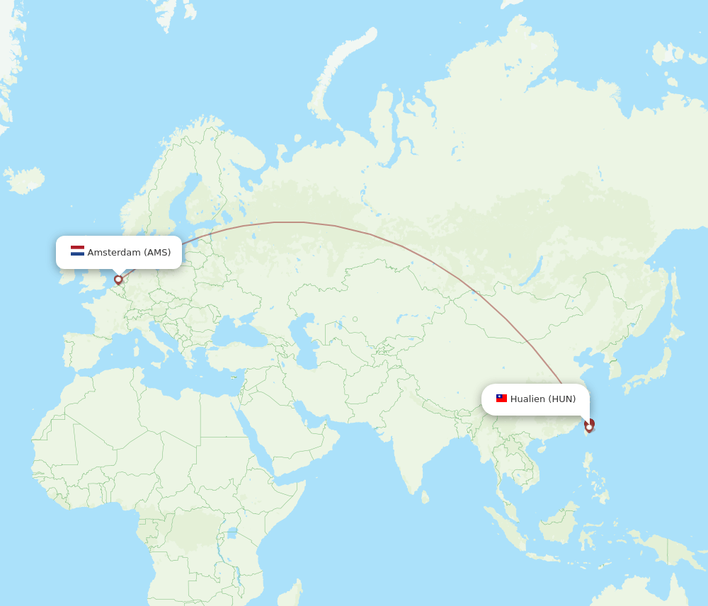 Amsterdam - Hualien route map and flight paths