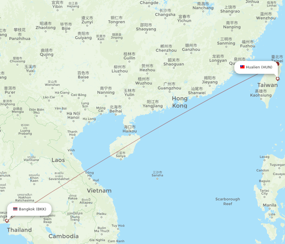 HUN-BKK flight routes