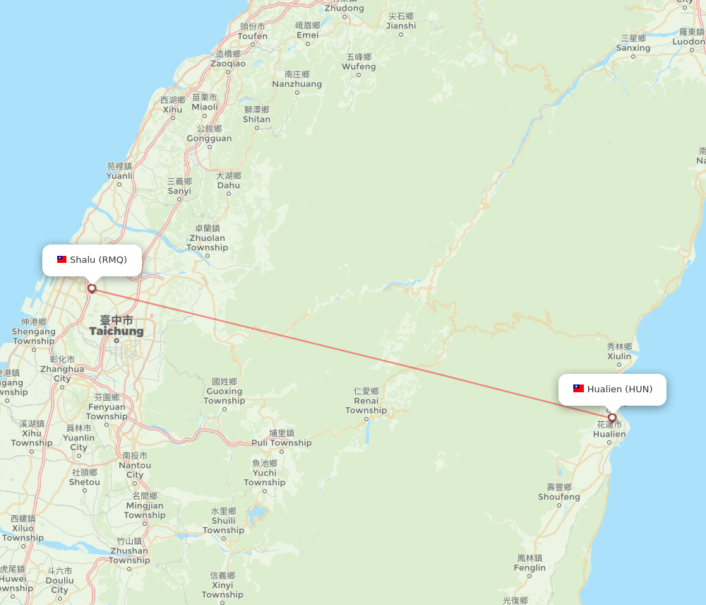 Shalu - Hualien route map and flight paths