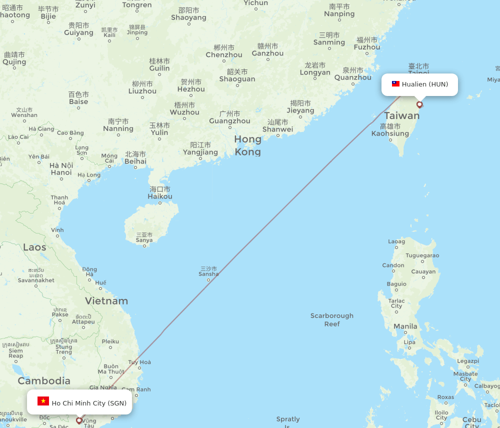 Ho Chi Minh City - Hualien route map and flight paths
