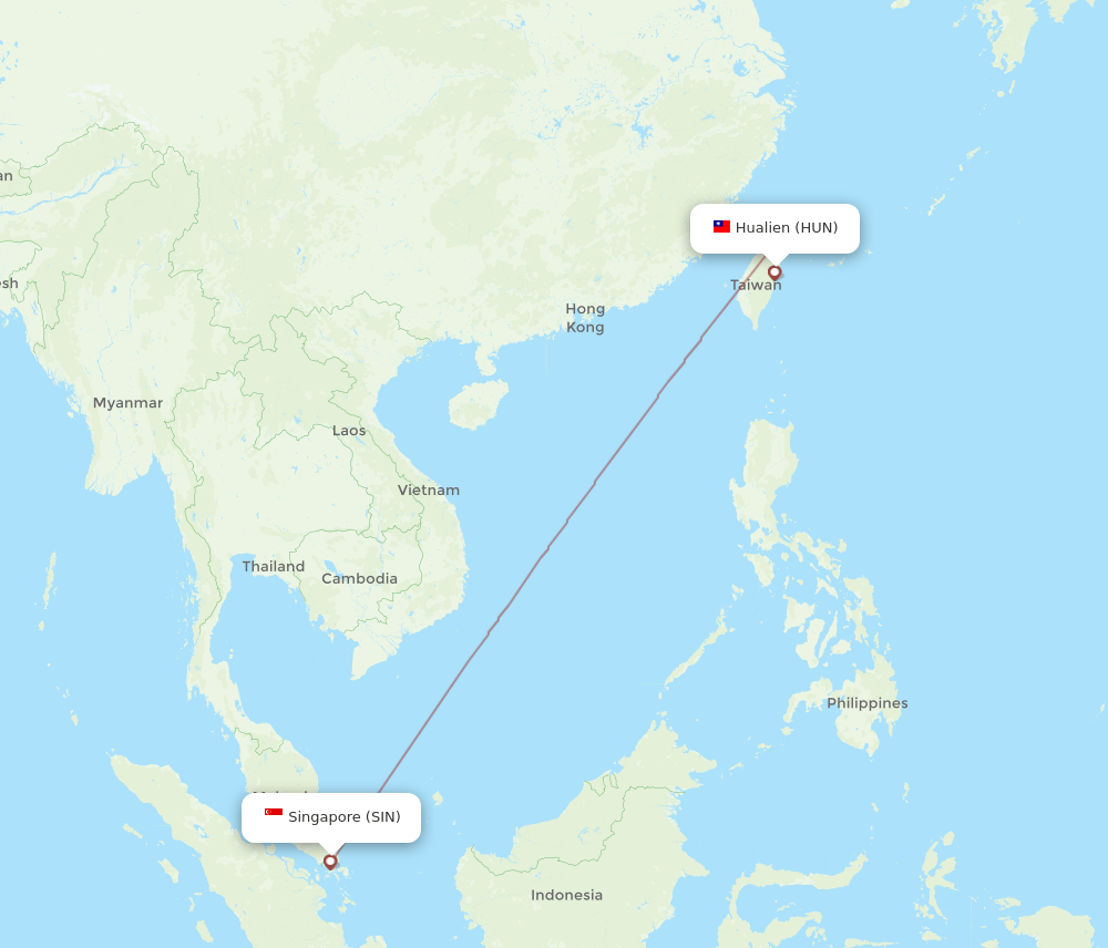 Singapore - Hualien route map and flight paths