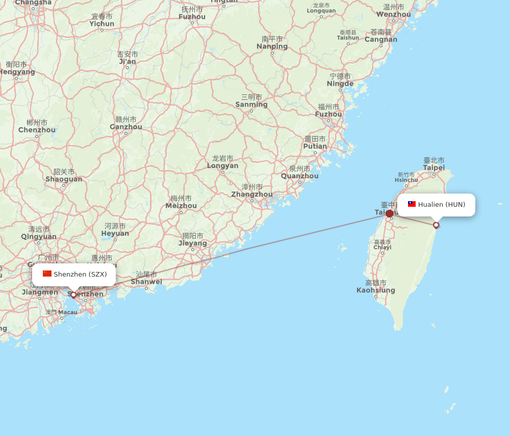 Shenzhen - Hualien route map and flight paths