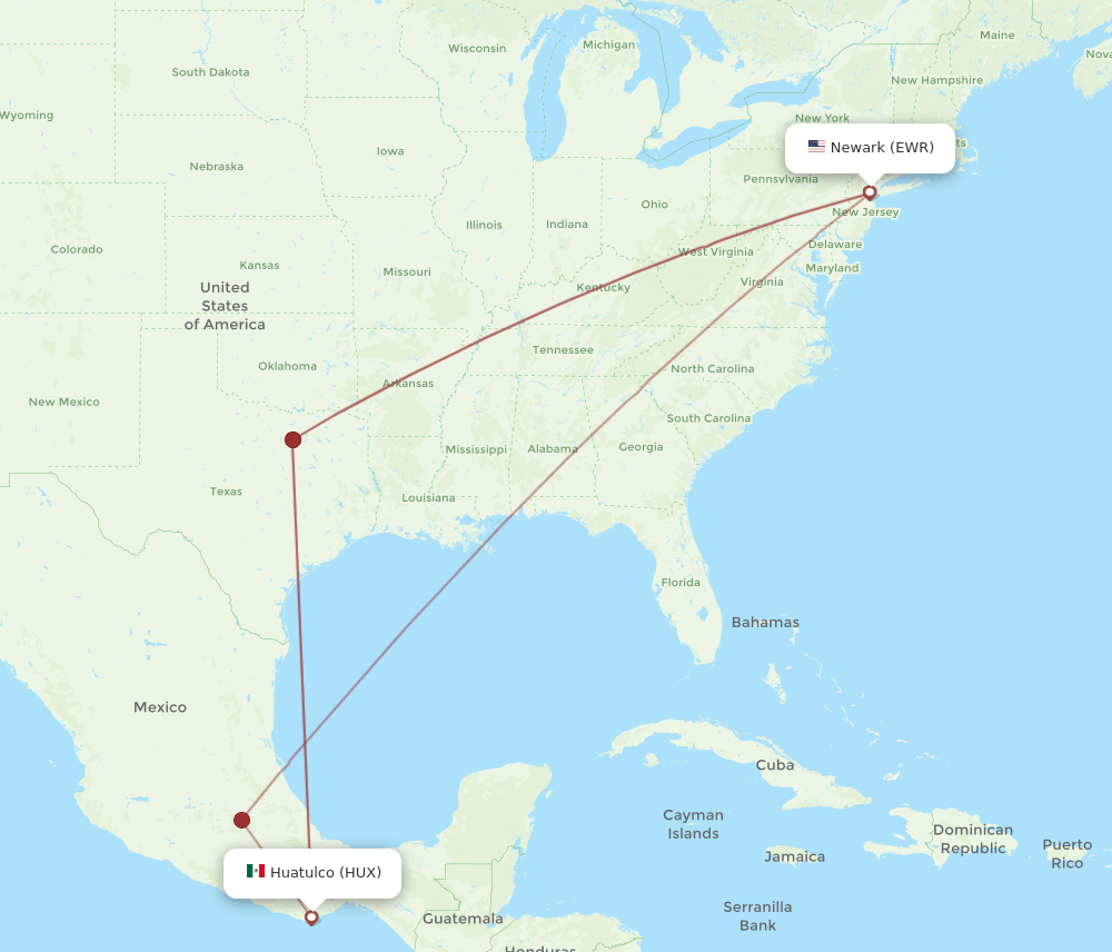 HUX-EWR flight routes