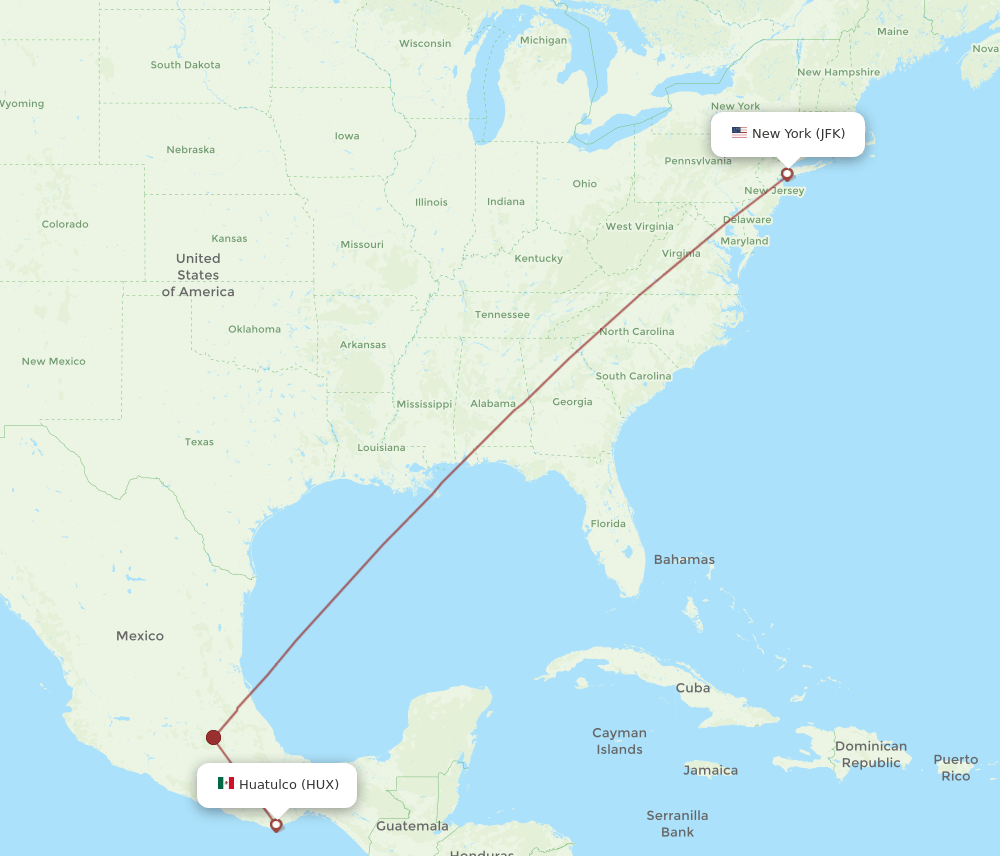 HUX-JFK flight routes