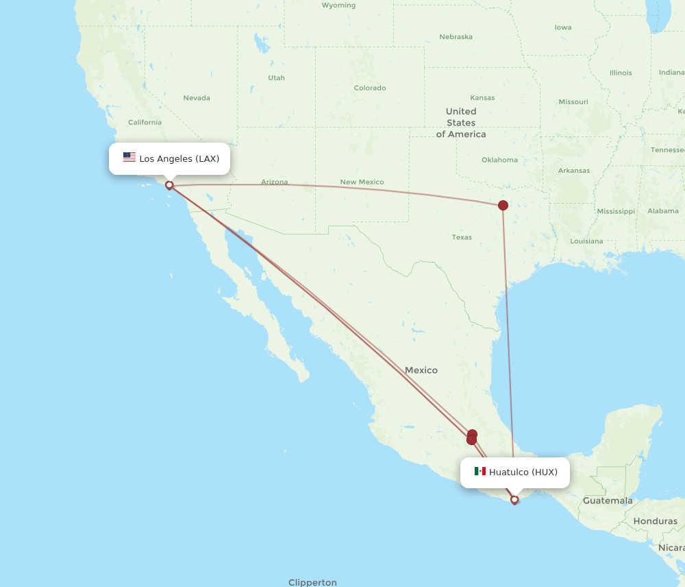 HUX to LAX flights and routes map