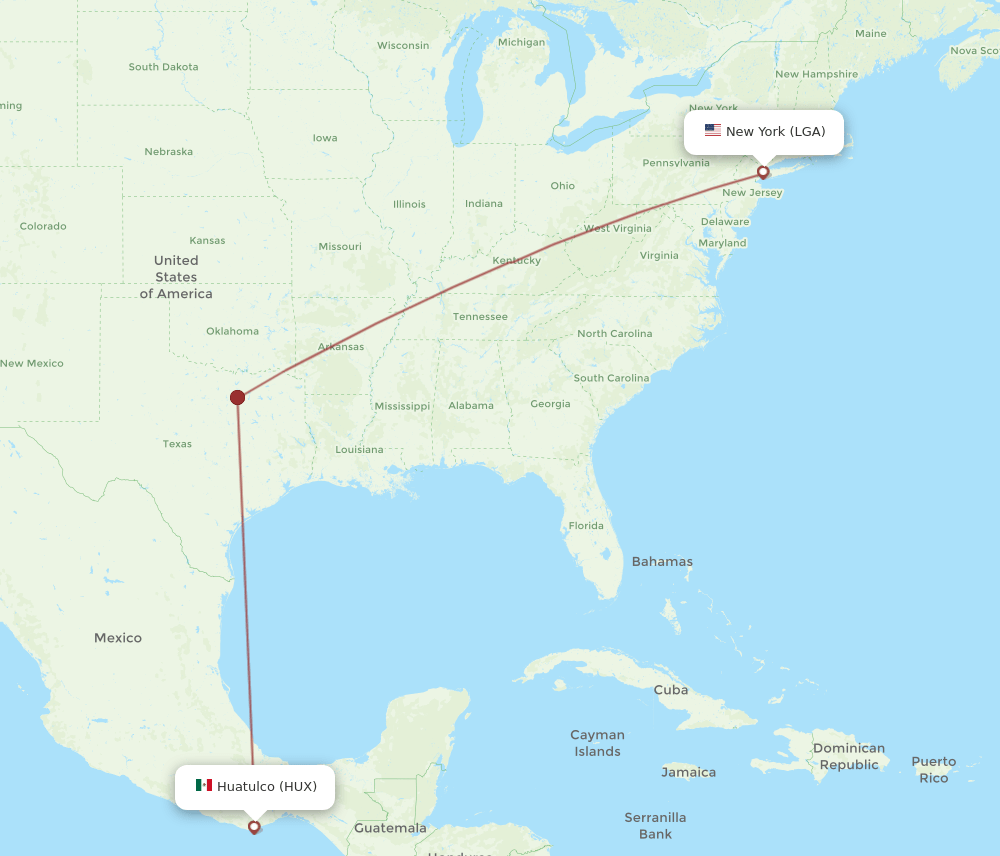 HUX-LGA flight routes