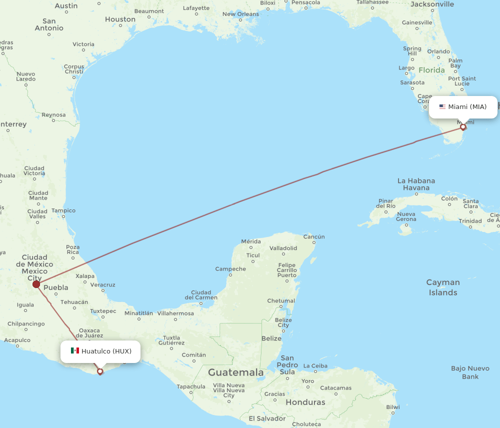 HUX-MIA flight routes