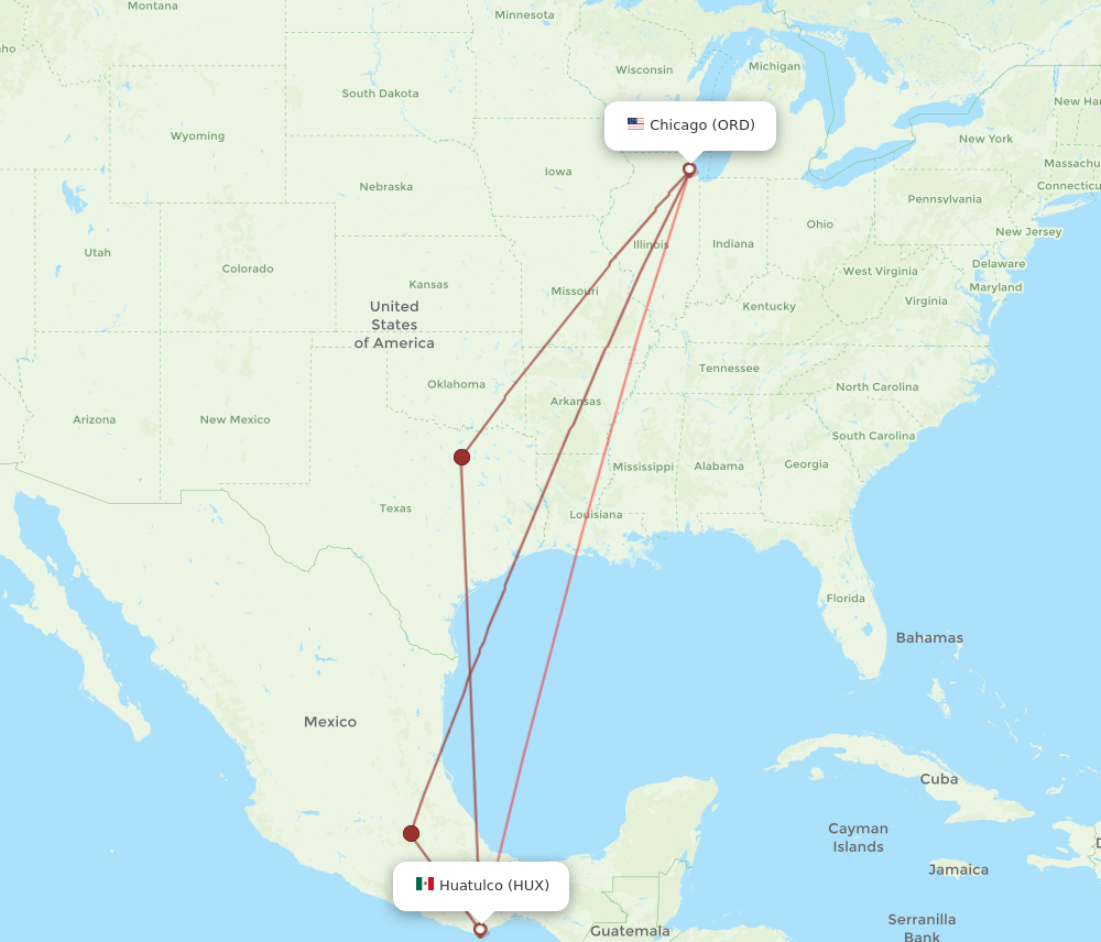 HUX-ORD flight routes