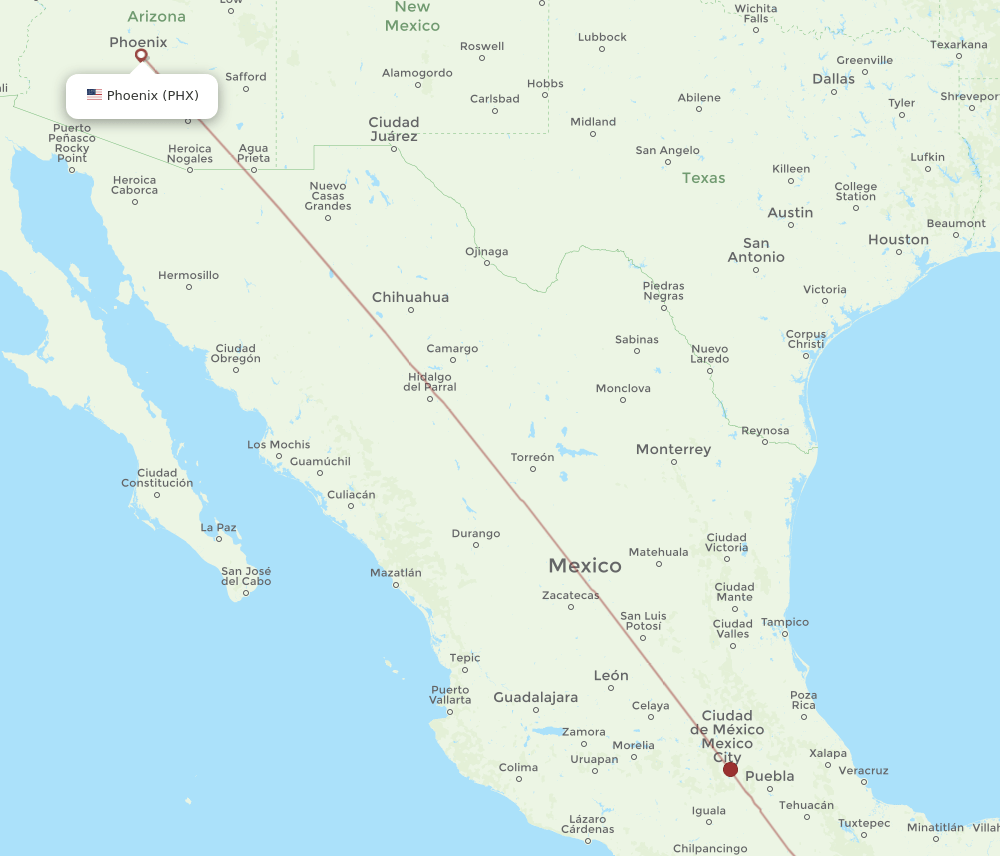 Phoenix - Huatulco route map and flight paths