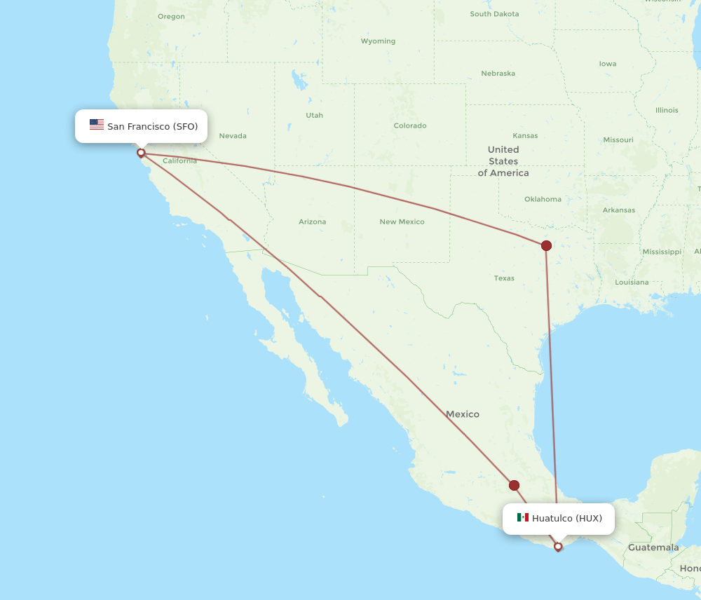 HUX-SFO flight routes