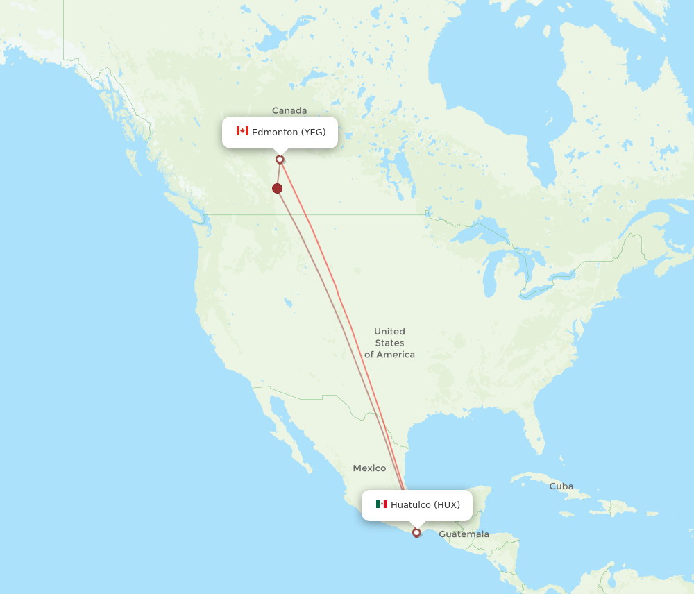 HUX to YEG flights and routes map