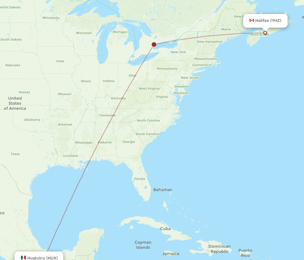 HUX to YHZ flights and routes map