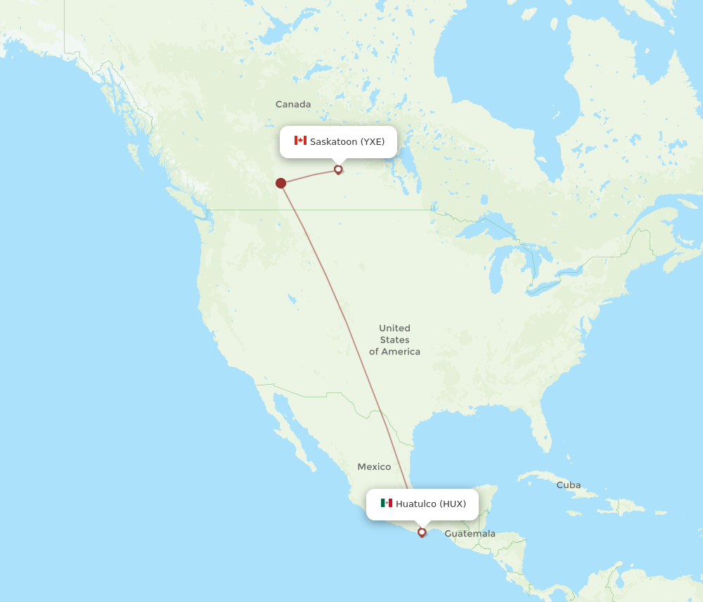 HUX to YXE flights and routes map