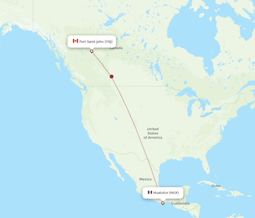 Fort St. John - Huatulco route map and flight paths