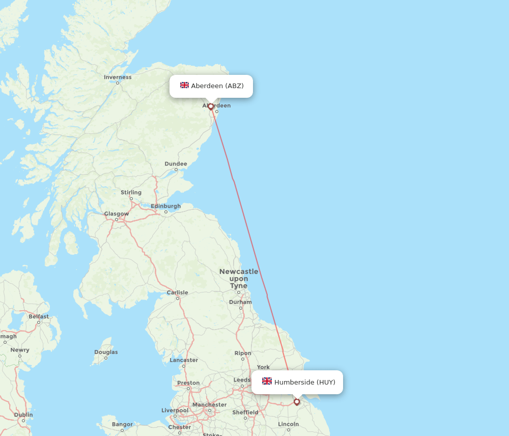 Humberside - Aberdeen route map and flight paths