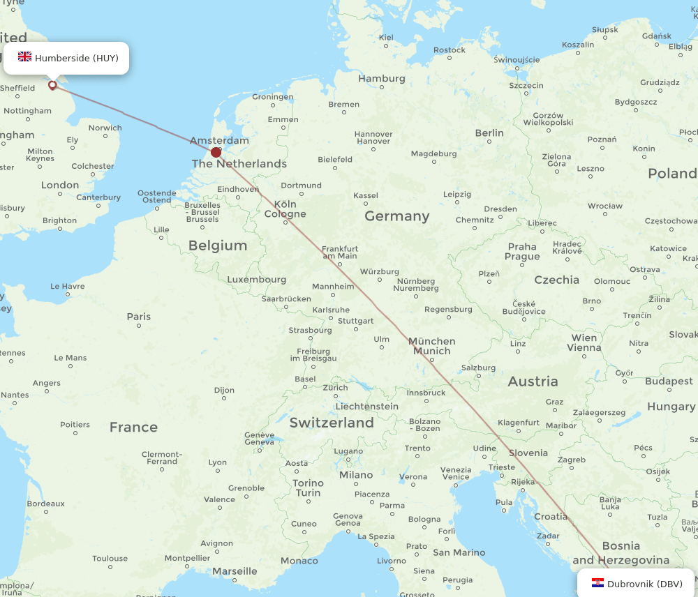 HUY-DBV flight routes