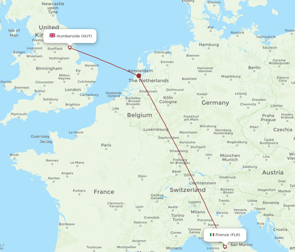 HUY to FLR flights and routes map