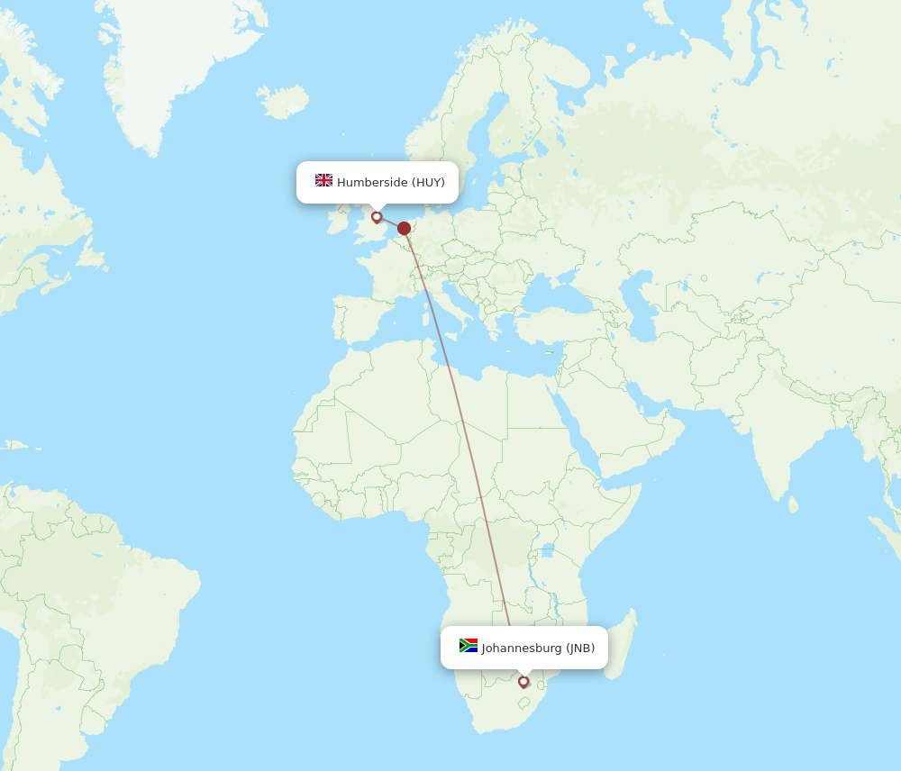 HUY to JNB flights and routes map