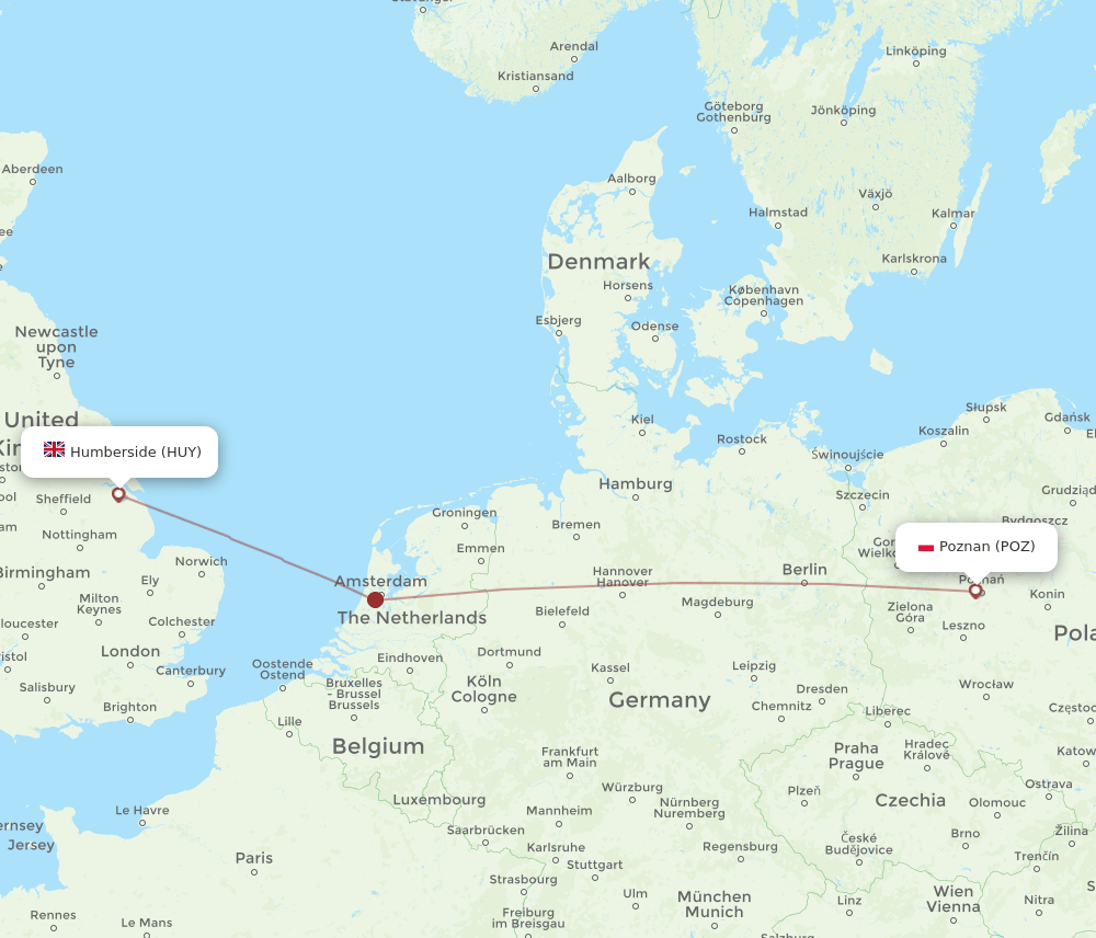 HUY to POZ flights and routes map