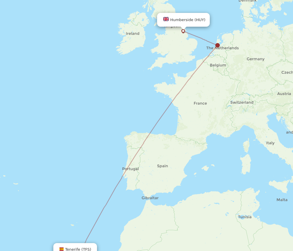 Tenerife - Humberside route map and flight paths