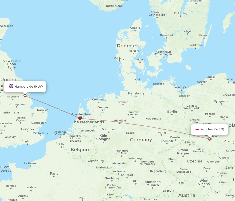 HUY-WRO flight routes