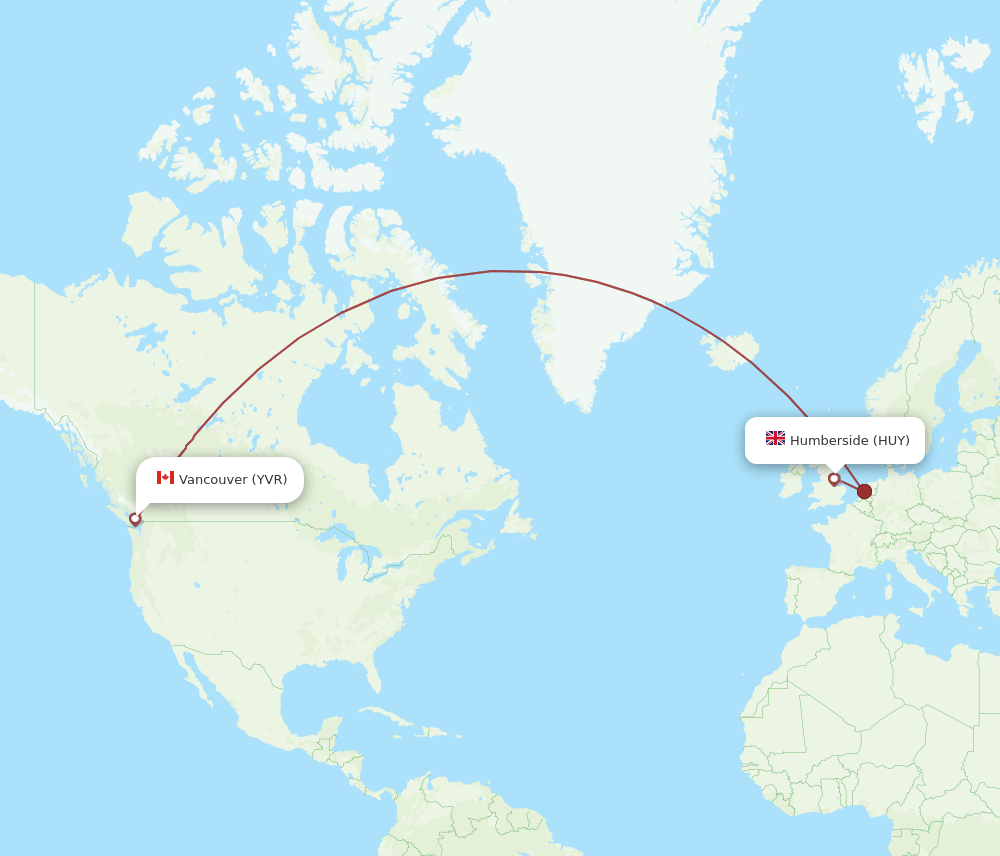 Vancouver - Humberside route map and flight paths