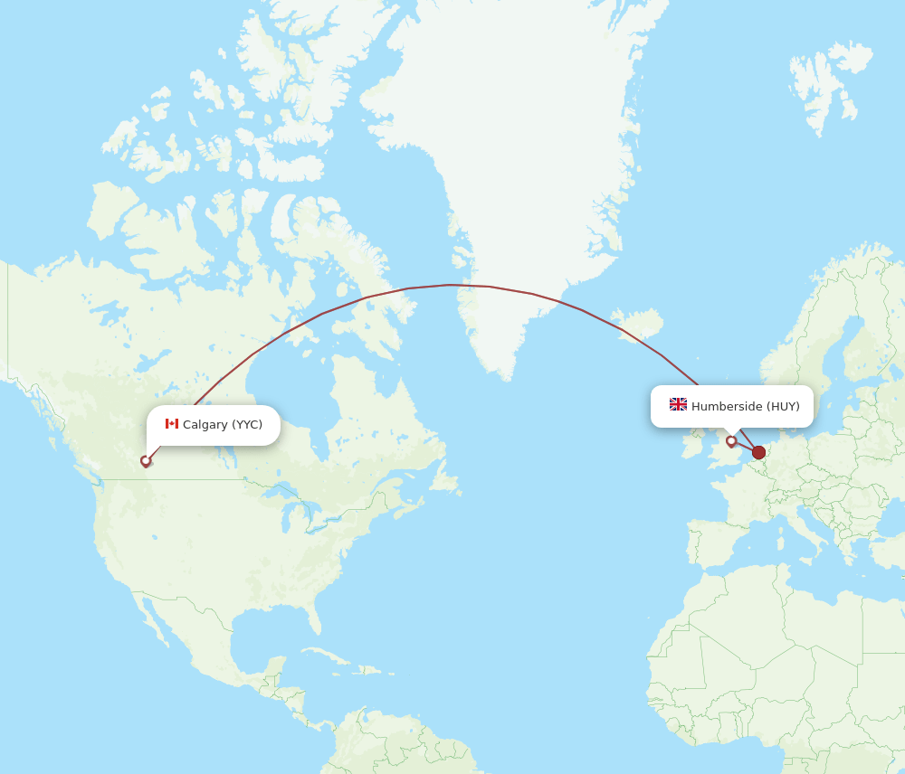 Calgary - Humberside route map and flight paths