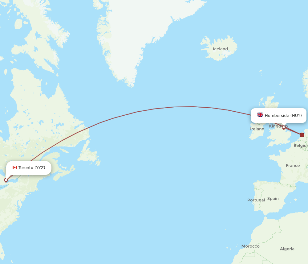 Toronto - Humberside route map and flight paths