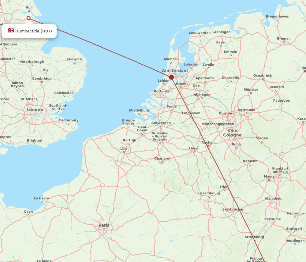 Zurich - Humberside route map and flight paths