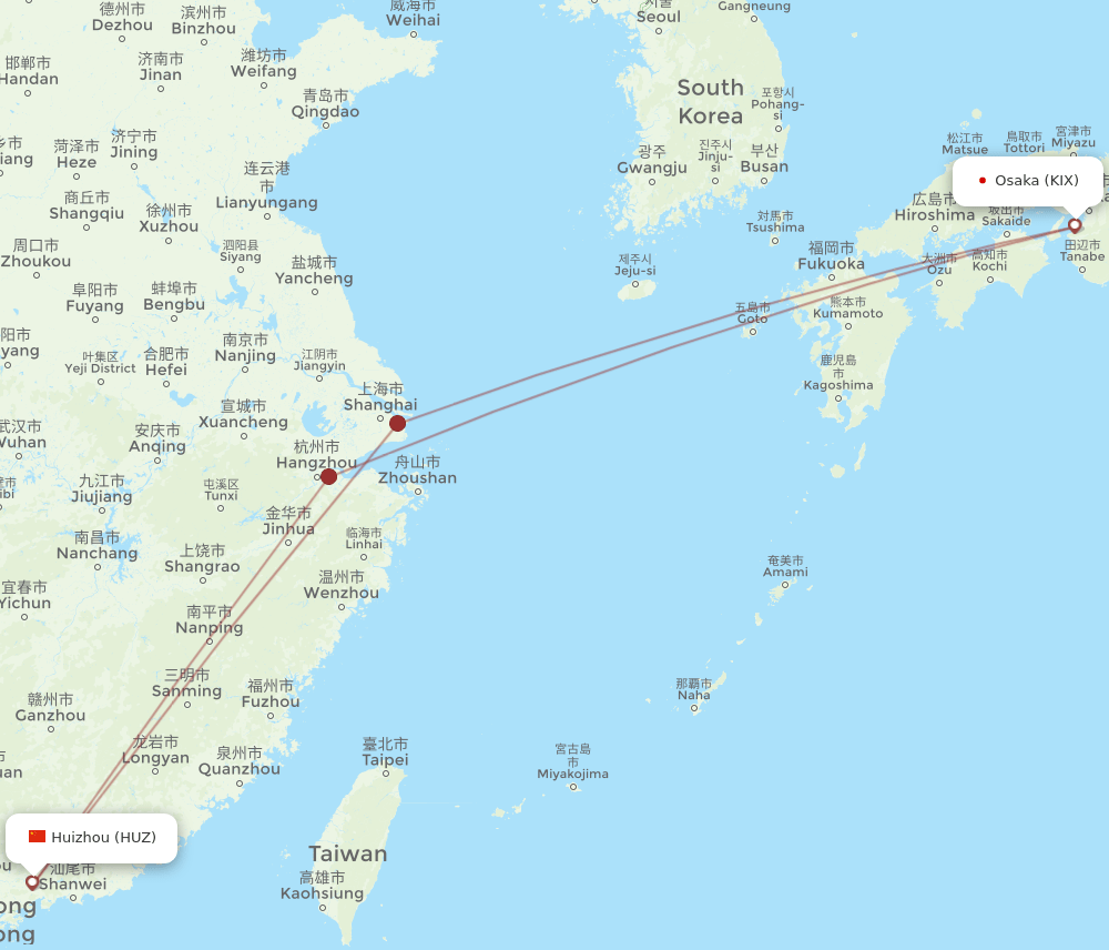 HUZ-KIX flight routes