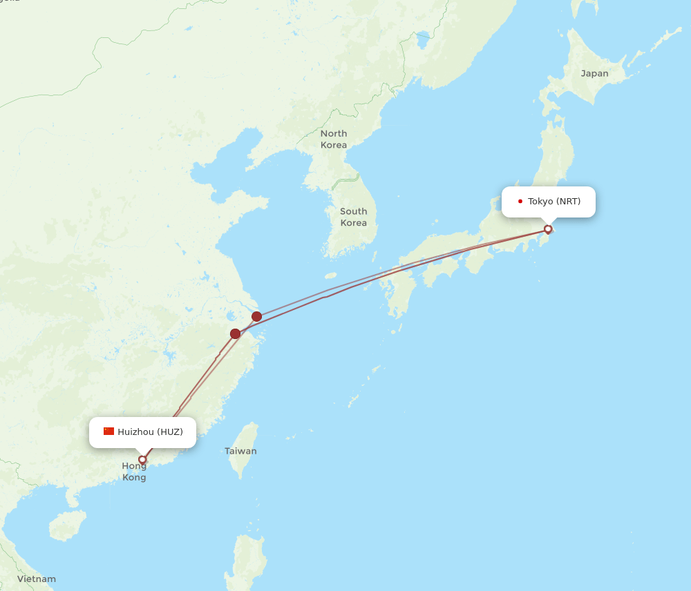 HUZ-NRT flight routes