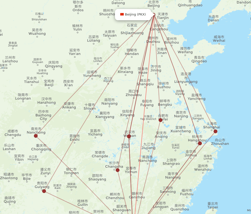 HUZ to PKX flights and routes map