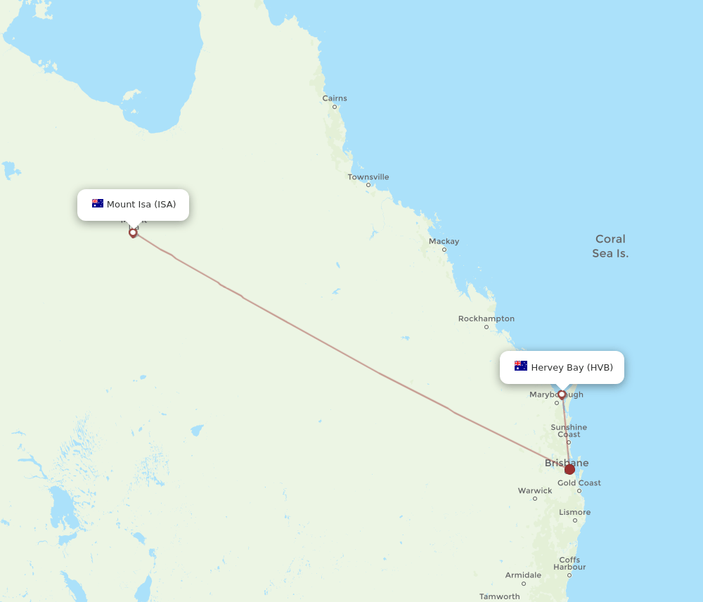 ISA to HVB flights and routes map