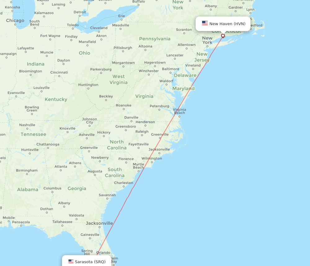HVN to SRQ flights and routes map