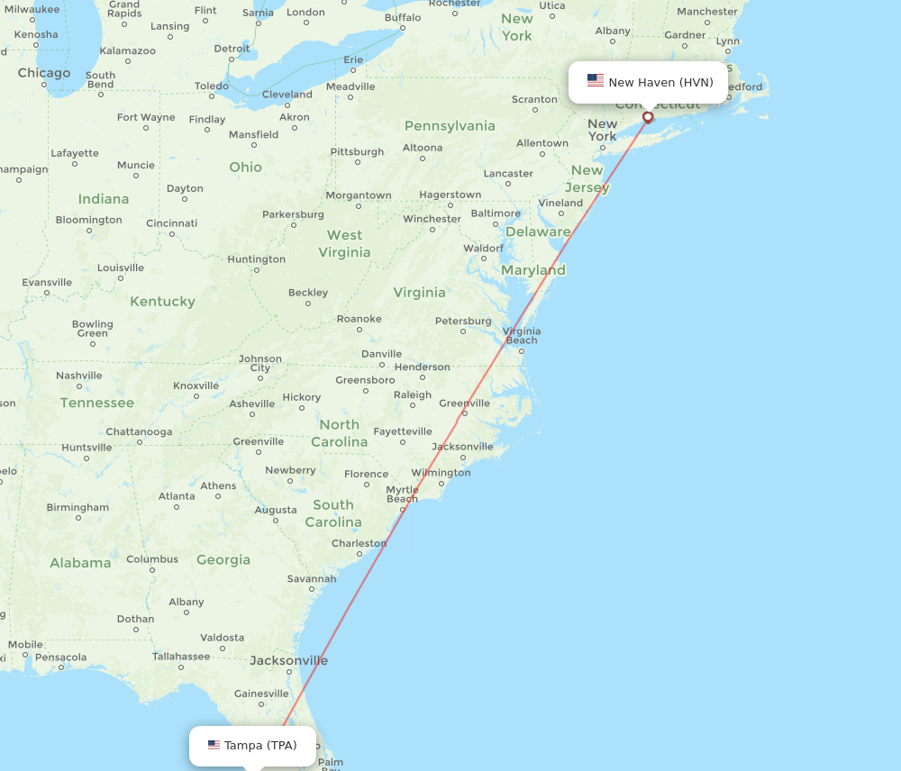HVN to TPA flights and routes map