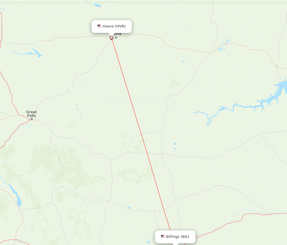 Havre - Billings route map and flight paths