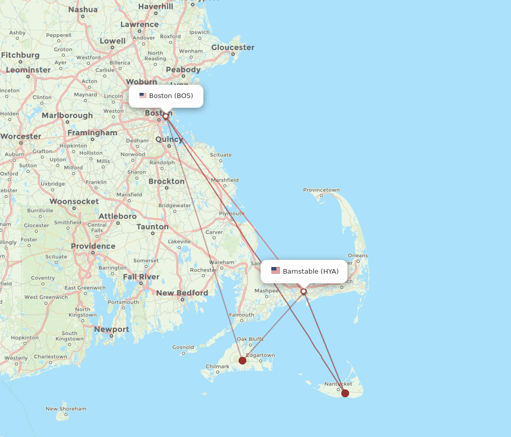 HYA-BOS flight routes