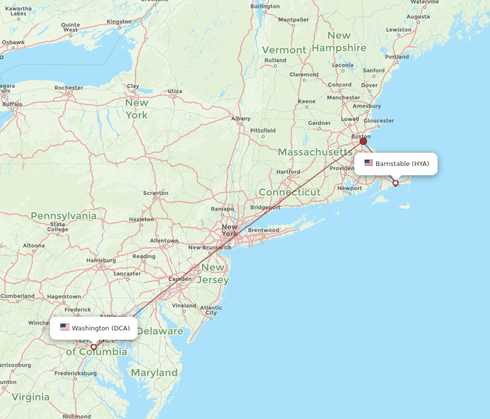 HYA-DCA flight routes