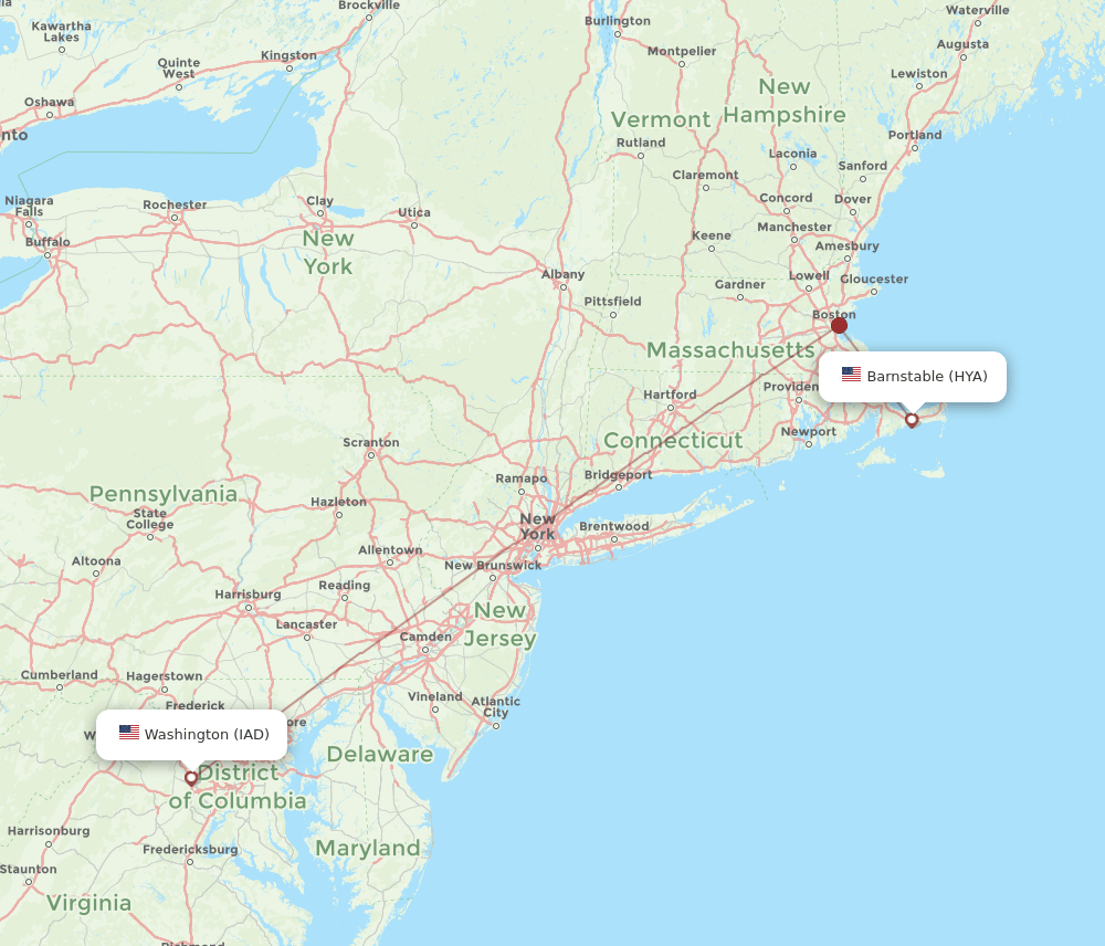 HYA-IAD flight routes