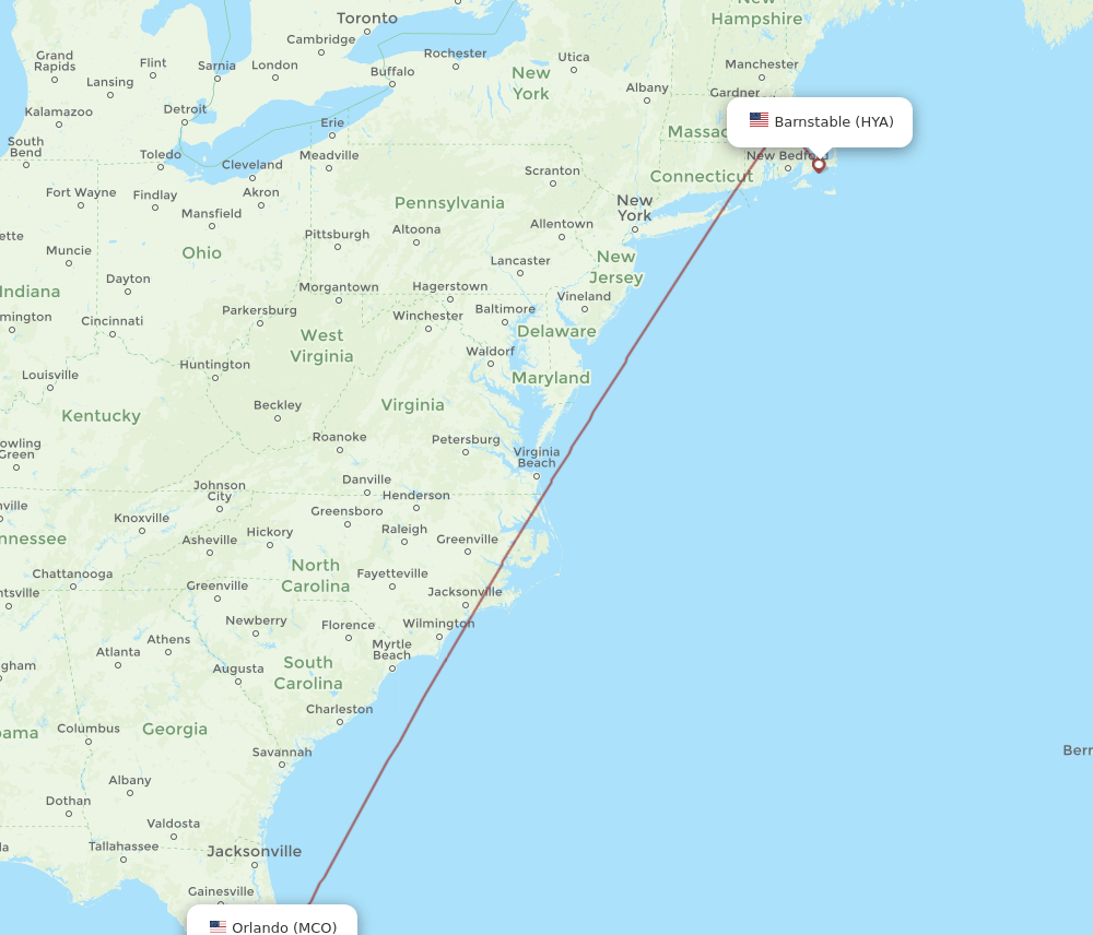 HYA-MCO flight routes