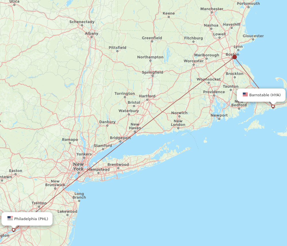 HYA-PHL flight routes