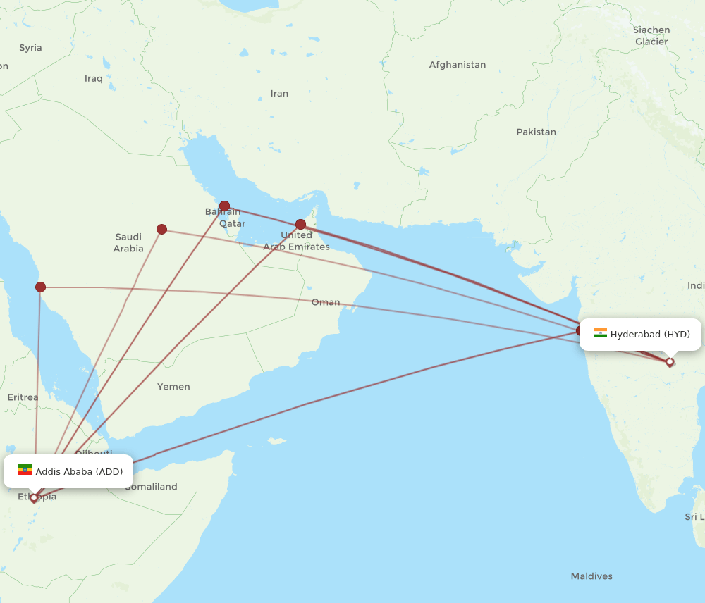 HYD to ADD flights and routes map