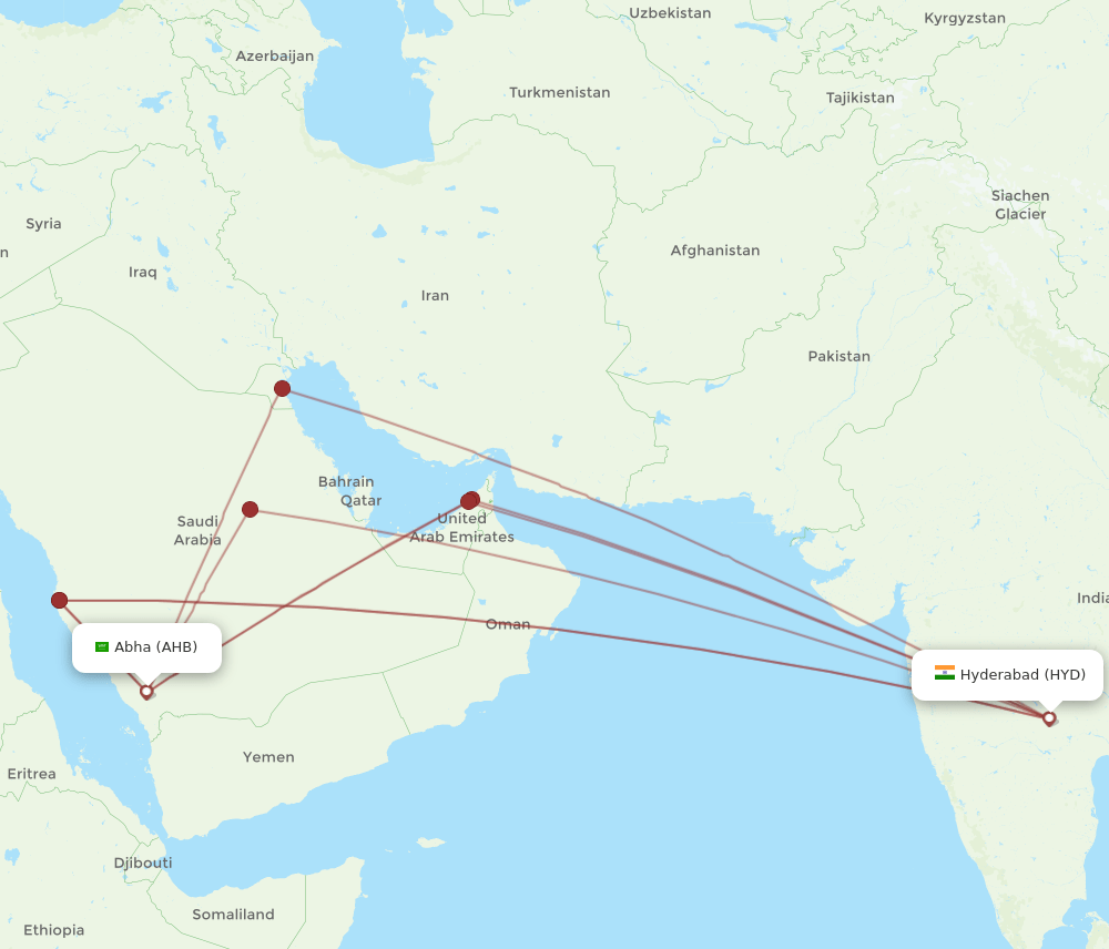 HYD-AHB flight routes