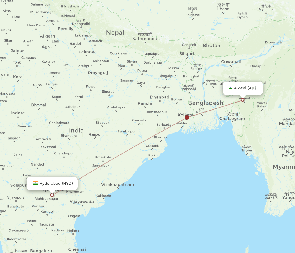 HYD to AJL flights and routes map