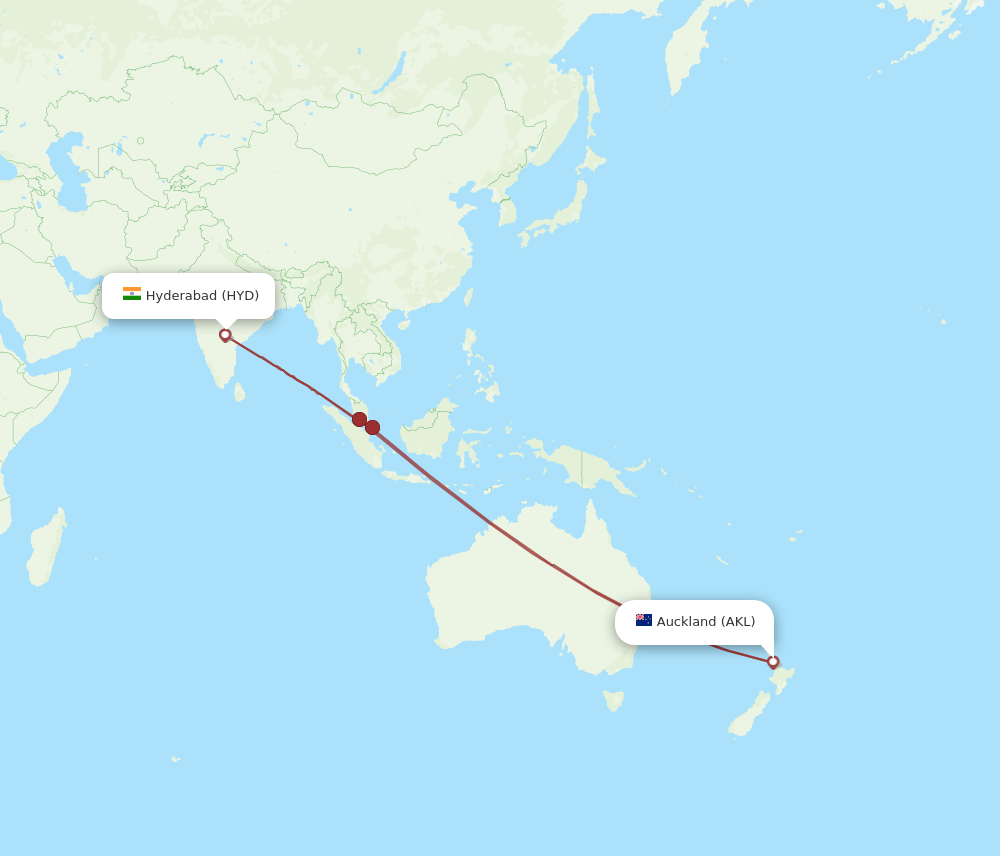 HYD-AKL flight routes