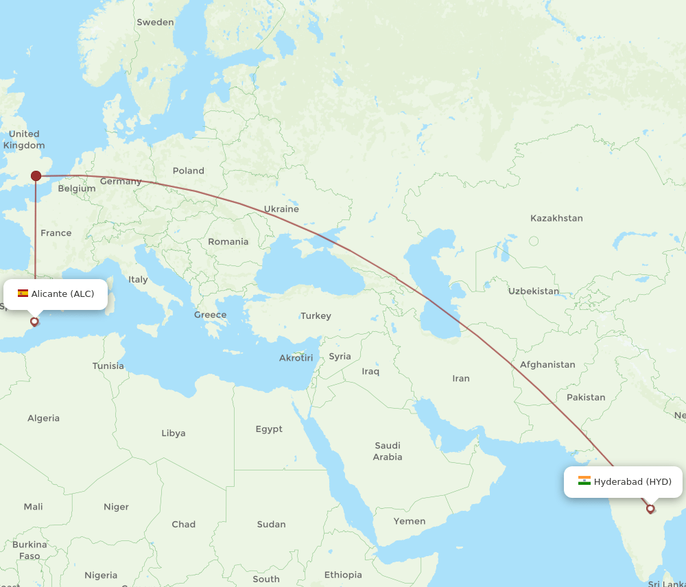 HYD-ALC flight routes