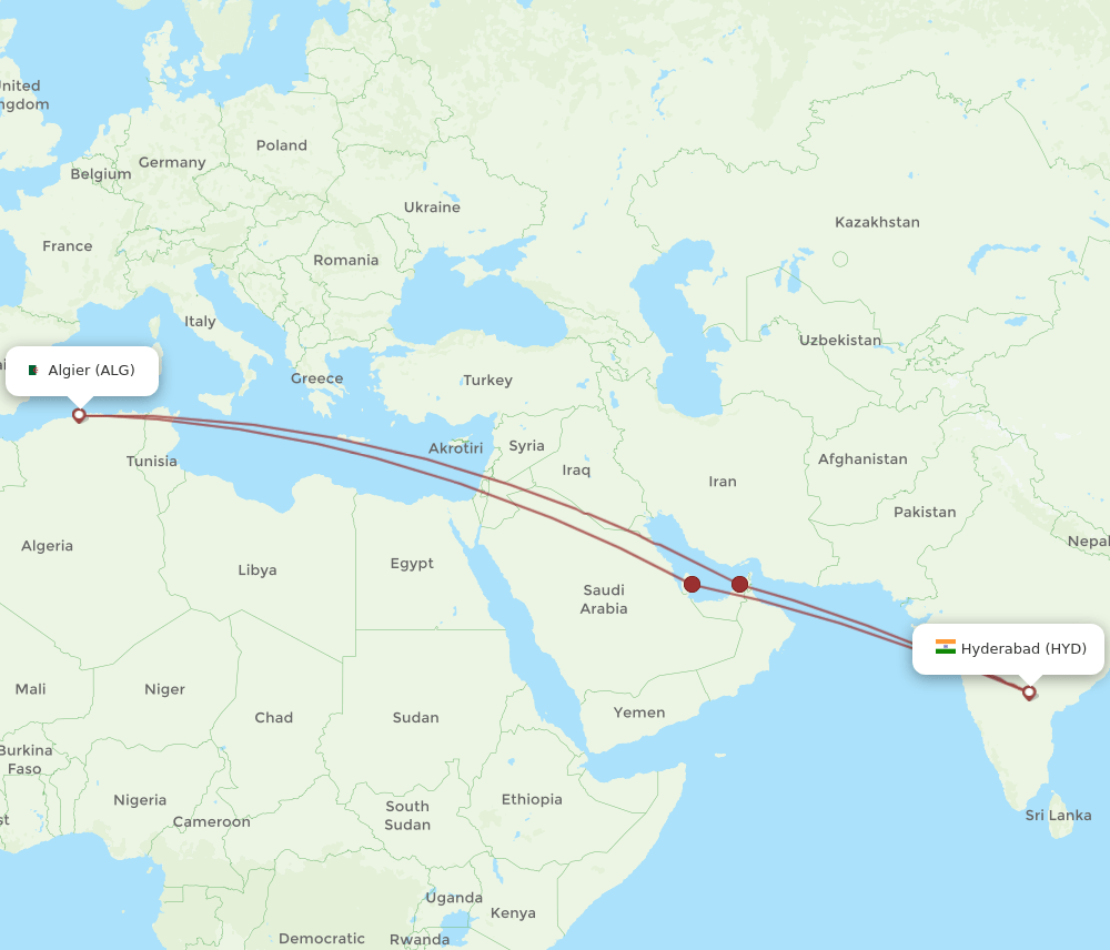HYD-ALG flight routes