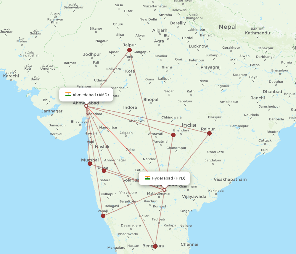HYD-AMD flight routes